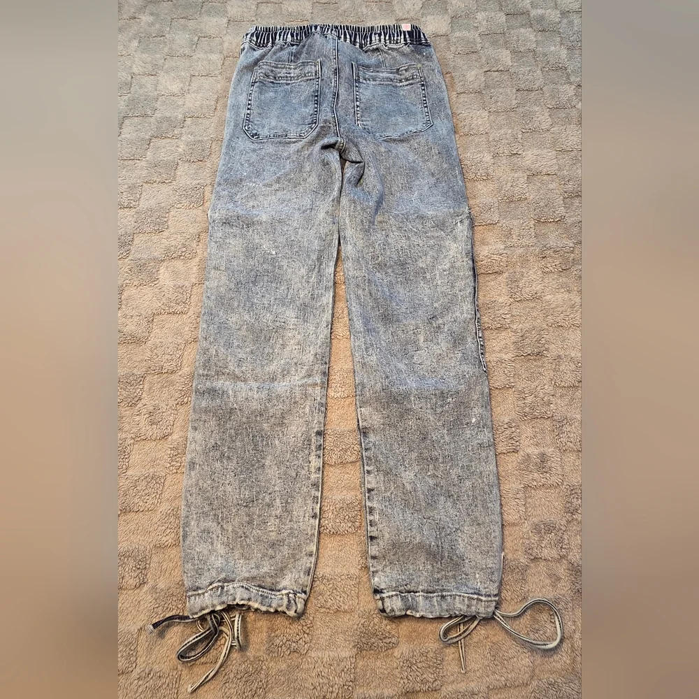 Elite Jeans Womens Cargo Size 7 Acid Wash Baggy Deep Pockets Drawstrings Retro - Picture 2 of 10